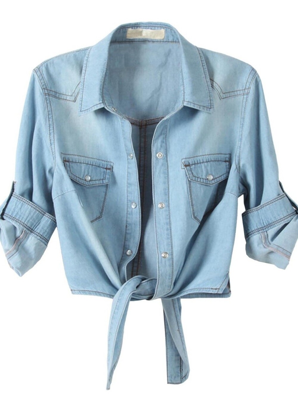 Light Blue Denim Tie-Front Shirt -  Cropped Shirt/ WESTERN